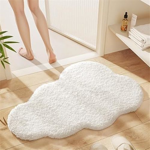Ankah Ocean Design Bath Mat, with A Beach Scene, Water is Blue, The Cloud is White, Non-Slip, Machine Washable, with Every Fluffy Rug, 20.07 x 31.89 inches (A Cloud)