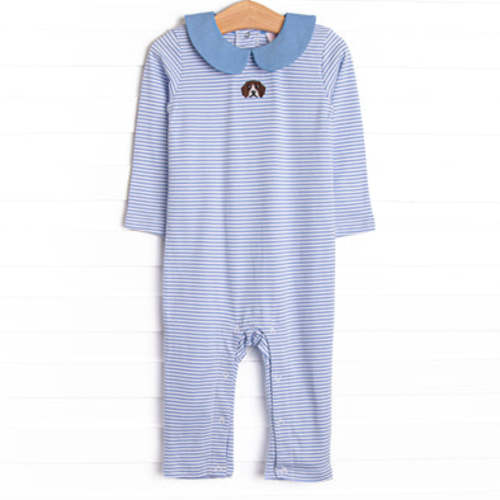Beagle Blue Pima Embroidered Romper (12M)