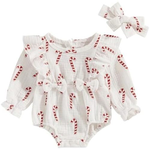 SAYOO Baby Girl Halloween Christmas Romper Cotton Linen Pumpkin Smocked Bubble Romper Bodysuit Off Shoulder Jumpsuit Outfit