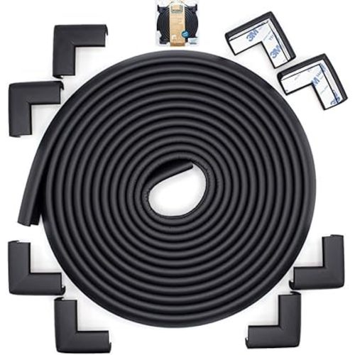 Roving Cove Slimfit Corner Edge Protector for Baby Proofing (Small 18ft Edge 8 Corners), Furniture Safety Bumper Guard, Soft NBR Rubber Foam, 3M Adhesive, Onyx Black