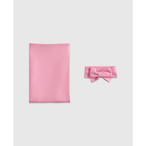 Quince: Bamboo Swaddle and Bow Set in Misty Rose
