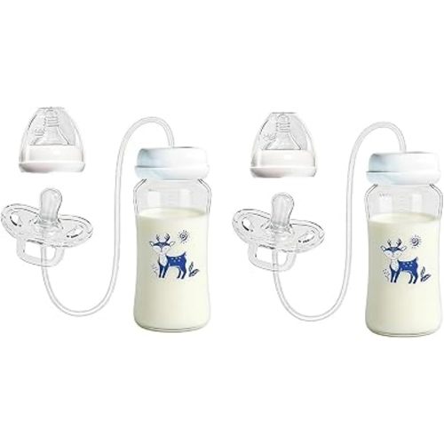 Hands Free Baby Bottle, 2 Pack Anti Slip Silicone, Self Feeding Bottle with Nipple Straw Leakproof, Anti Colic Infant Feeder, for Cozy Nursing Home Travel Use,300 ml Light Blue