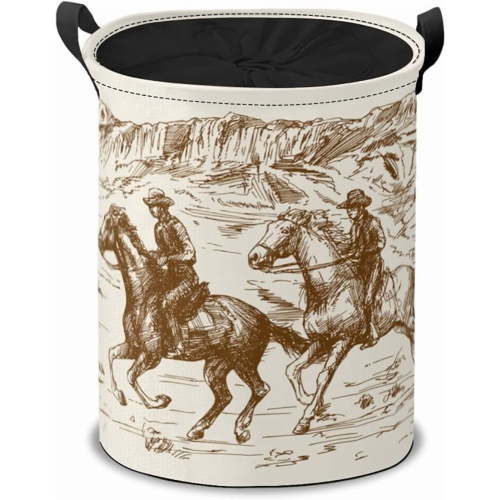 Western Laundry Hamper Basket, Wild West Desert with Cowboys Collapsible Portable Laundry Bag, Storage Bins Baskets, Baby Laundry Basket,Toys Storage Basket, Gifts Basket, Bedroom Home Decor