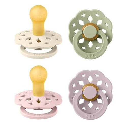 BIBS Boheme Soother 4-Pack | BPA Free Dummy Pacifier | Round Nipple | Natural Rubber Latex | Made in Denmark | Size 0-6 Months | Vanilla Mix | Natural Rubber Latex | Size 1 | BPA-Free | High Nipple Acceptance | Airflow Holes | Comfort Shield