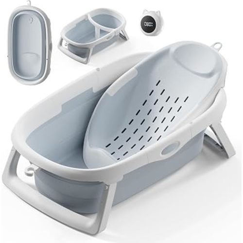 CheerTry 4-in-1 Collapsible Baby Bathtub for Newborn & Toddler 0-24M (Blue)
