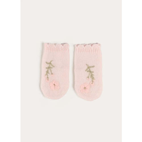 Alpaca Wool Flower Embroidered Mittens in Pink (S-L)