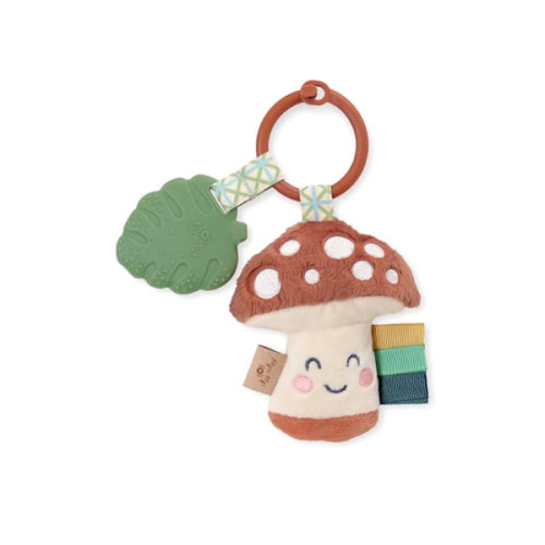 Itzy Ritzy Infant Toy & Teether - Itzy Pal Baby Teething Toy Includes Lovey, Crinkle Sound, Textured Ribbons & Silicone Teether Toy for Newborn (Mushroom)