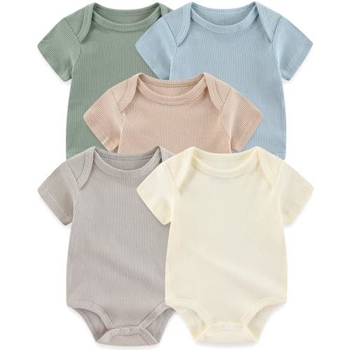 Baby Bodysuits Ribbed Mix Summer Newborn Boy Girl Clothes 5-pack