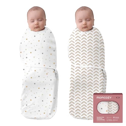 Momcozy Baby Swaddles for 0-3 Months, Noiseless Fasteners & Easy Wrap Design, Perfect for New Parents, Unisex Gift Set of 2, Star