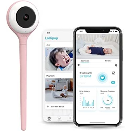 Lollipop Baby Monitor (Cotton Candy) -Full-Featured Smart Wi-Fi Camera of True Crying Detection with Extra in-App Plan of Breathing Monitoring/Sleep Tracking-Accessories Free/7 Days Trial Period