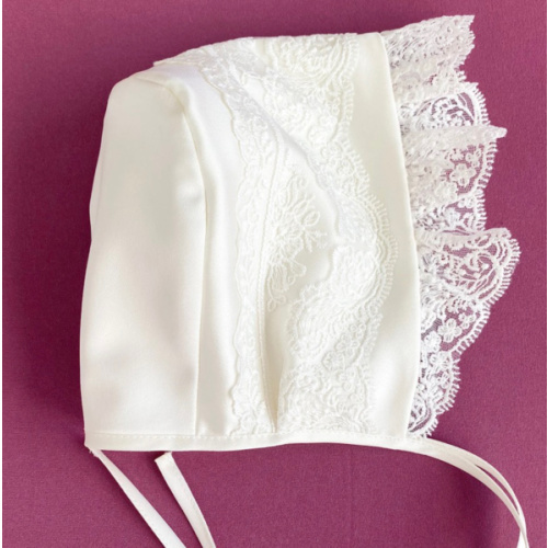 Ivory Lace Baby Bonnet: Satin Baptism Hat