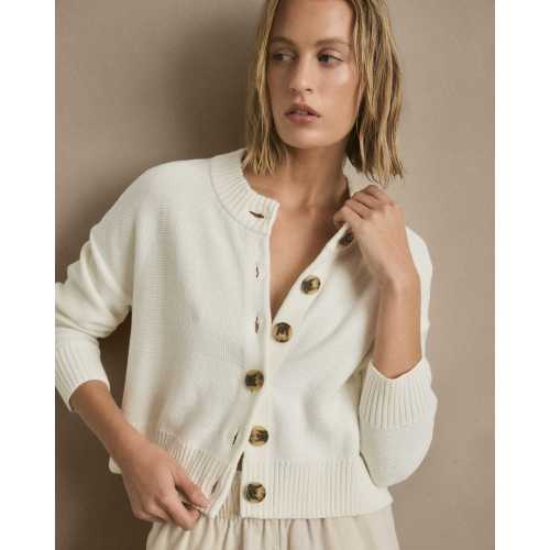 100% Organic Cotton Cropped Cardigan in Ivory