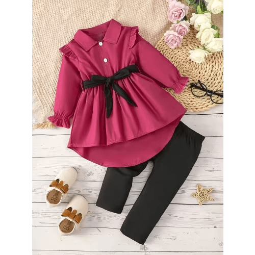 2pcs set baby girl autumn deep brown collared ruffle sleeve - Temu