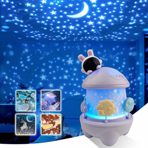 DOMQGA Night Light Projector for Kids, Projector Light for bedroom,12 Films Remote 360° Night Light Projector,for Gifts Toys,Purple