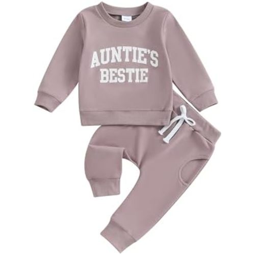 Aunties Bestie Baby Clothes Gender Neutral Baby Boy Girl Long Sleeve Sweatshirt Pullover Pant Fall Solid Color Outfit