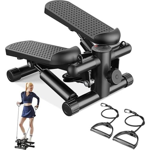 Mini Stair Steppers with Resistance Bands for Exercise at Home, Portable Exercise Twist Stepper Machine for Full Body Workout, 300LBS Capacity