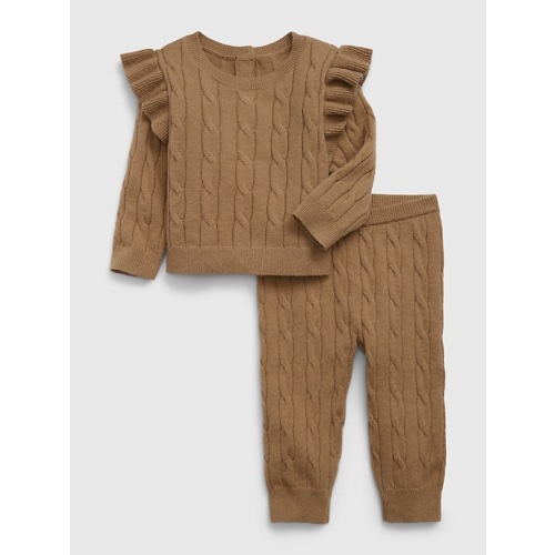 Baby CashSoft Cable-Knit Sweater Outfit Set in camel brown, size: 6-12 M