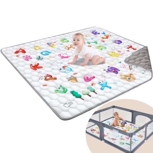 Baby Play Mat for Floor, Foldable Baby Play Mat 71" X 59",Thick One-Piece Crawling Tummy Time Mat, Non-Slip Cushioned Baby Playmat for Infants, Toddlers, and Washable Baby Plaype - Letter