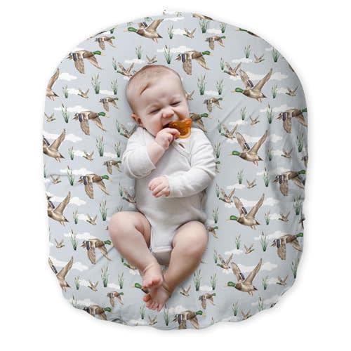 Newborn Lounger Pillow Cover Mallard Duck Hunter, Wild Animal Hunting Reed Lake Baby Boys Shower Gift Removable Slipcover, Soft Snug Fit Infant Nursing Pillowcase (Lounger Not Included)