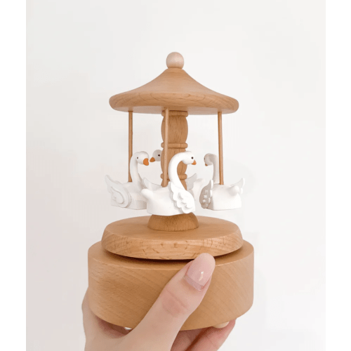HEIRLOOM WOODEN MUSICAL CAROUSEL - SWAN