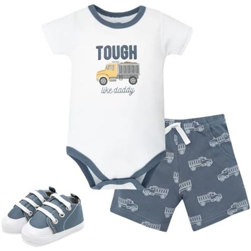 Hudson Baby Unisex Baby Cotton Bodysuit, Shorts and Shoe Set