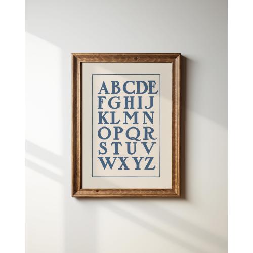 Alphabet Poster Print, Navy Blue ABC Chart, Vintage Nursery Letter Artwork | DIGITAL PRINTABLE