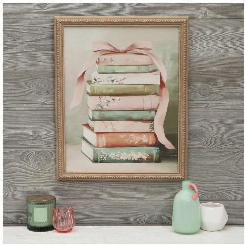 Pink Bow & Stacked Books Framed Wall Decor