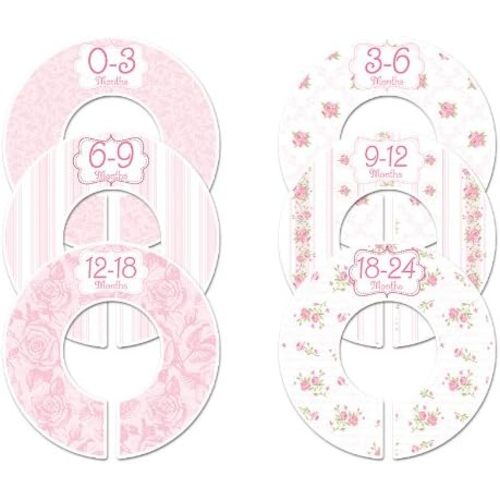 C102 Baby Girl Nursery Closet Clothing Size Dividers Pink Roses Set of 6 (1.25 Inch Rod)