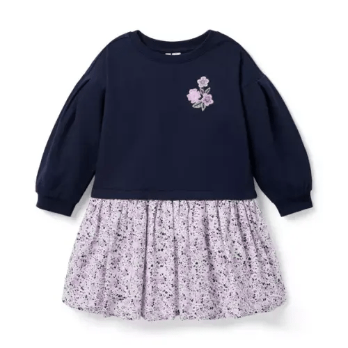 Girl Maritime Navy Floral Embroidered Floral French Terry Dress by Janie and Jack