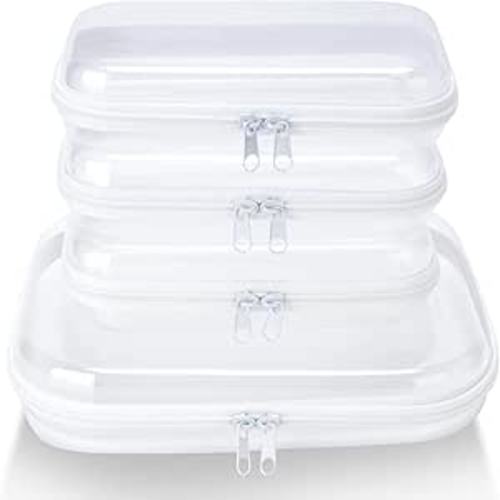 4 pcs Clear Zipper Pouches,Hard Shell Zipper Case, Toiletry Bag for Travel, CLear Diaper Bag, Toiletry Pouch, Travel Organizer, Cosmetic Bag,Toy Storage Bins (M+3S)