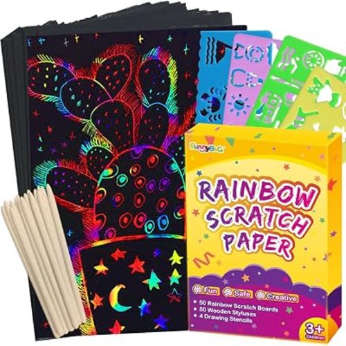 FUNNYB&G 100 Pcs Rainbow Scratch Paper Art for Kids Arts and Crafts Kit
