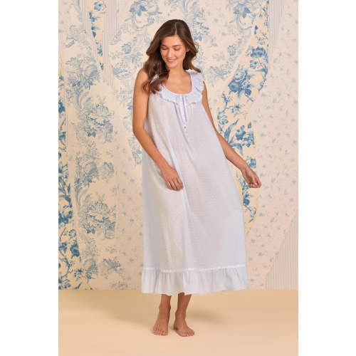 The "Rosalie" Sky Blue Cotton Swiss Dot Ballet Nightgown