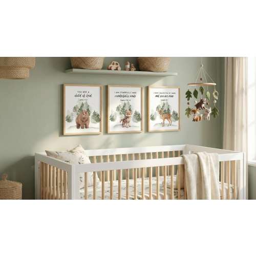 Woodland Nursery Decor, Woodland Nursery Wall Art, Woodland Print Set, Animal Print Set, Woodland Animal Prints, Bible Verse Nursery Prints