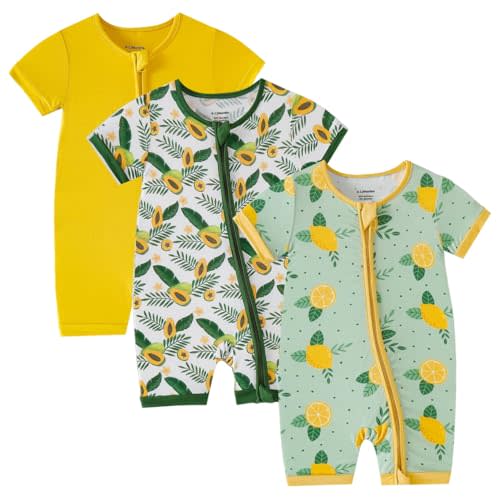 OPAWO Bamboo Baby Pajamas 3 Pack, Double Zipper Bamboo Sleepers for Baby Boy Girl Romper, Toddler Summer Clothes Outfit 0-24M