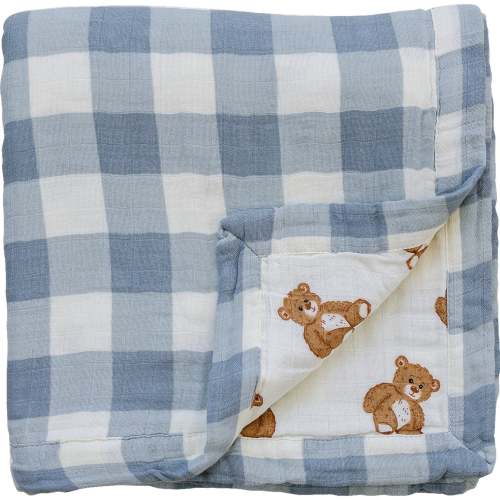 muslin quilt // dusty blue gingham + teddy bear