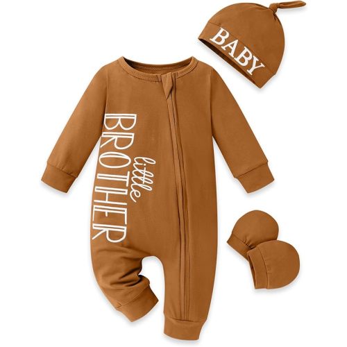 Baby Boy Clothes Letter Print One Piece Romper Baby Coming Home Outfits with Hat Newborn Boy Outfits