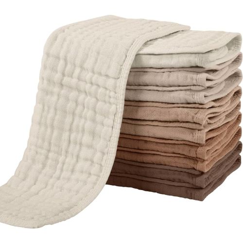 Yoofoss Muslin Burp Cloths for Baby 10 Pack 100% Cotton Baby Washcloths for Boys Girls Large 20''X10'' Super Soft and Gradient Coffee