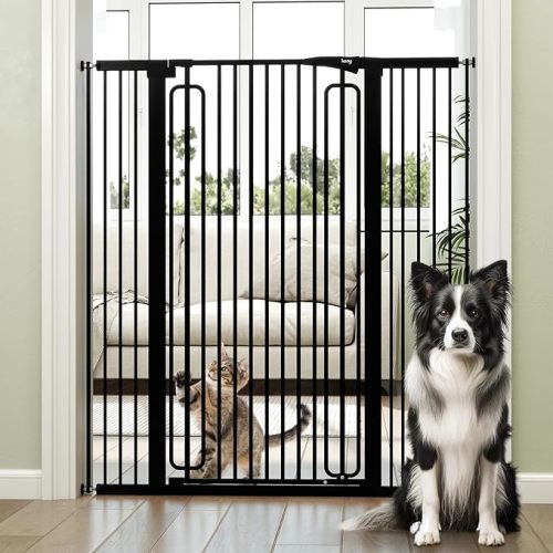 keny 51" Extra Tall Pet Gate, 29.7"-46" Wide Adjustable Cat Gate for Doorway, Hallway, Stairs, Auto-Close & Pressure Mounted, No Drilling, Black