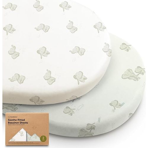 2-Pack Organic Bassinet Sheets for Girls, Boys - 100% Cotton Bassinet Mattress Sheets Compatible with Halo Bassinest Swivel Sleeper, Graco, Baby Delight, Chicco, Unisex Fitted Bassinet Sheets (Elly)