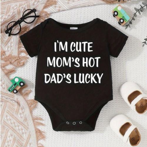 Baby Letter Print Baby Casual One-Piece Short Sleeve Cute Crawler | SHEIN USA