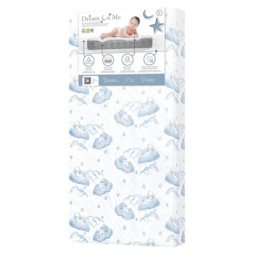 Dream On Me Nap Nest 5" Crib and Toddler Innerspring Mattress - Blue Cloud: Firm Side/Soft Side, Vinyl Cover, 2-Stage, 12 lbs