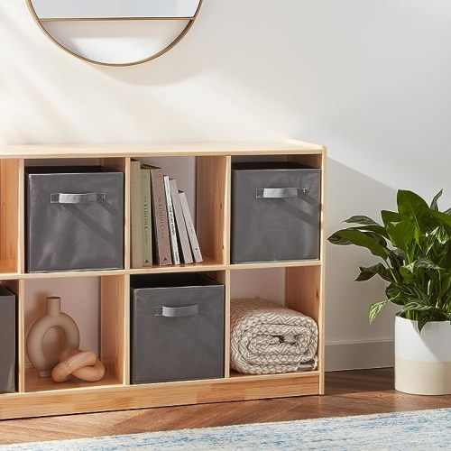 Amazon Basics Collapsible Fabric Storage Cubes Organizer with Handles, Sturdy, Gray, 10.5-x-10.5-x-11-inch, Pack of 6