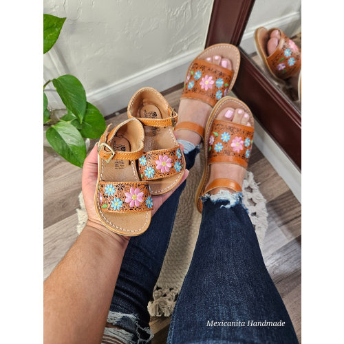 Handmade Leather Baby Huarache Sandals: Floral Mexican Sandals
