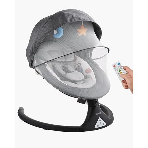 VEVOR Baby Swing, 5-Speed Baby Swing with 3 Seat Positions, Portable Infant Swing with PVC Touch Panel, Remote Control, Bluetooth, 10 Lullabies & Mosquito Net for 0-9 Months/0-20 lbs Newborn