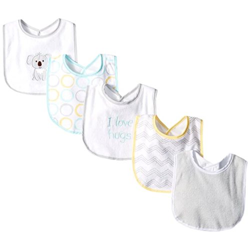 Luvable Friends Unisex Baby Cotton Terry Drooler Bibs with PEVA Back, Koala, One Size