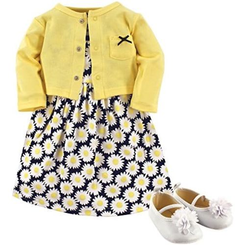 Hudson Baby baby-girls Cotton Dress, Cardigan and Shoe Set