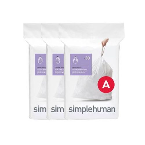 simplehuman 4.5L Code A Custom Fit Bathroom Trash Bag Liners 3 Quick-Dispense Packs - 90ct: Small White Plastic Drawstring Liners
