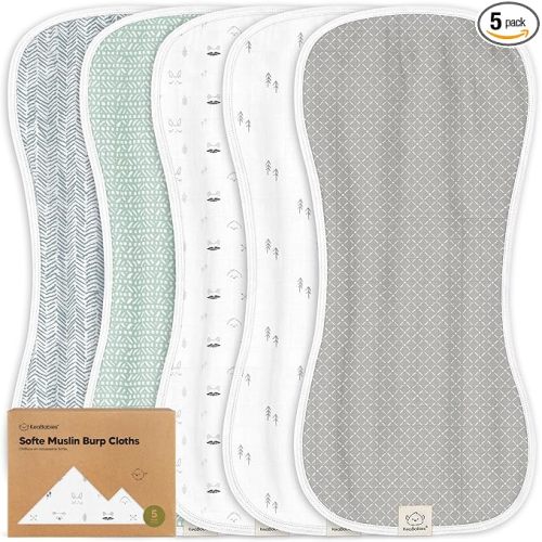 5-Pack Muslin Burp Cloths Baby Boy, Girl - Very Absorbent Baby Burp Cloth Rags, 8-Layers Viscose Derived from Bamboo Cotton Muslin Towel, Super Soft Spit Up Rags, No Shrink Washcloths (Nordic)