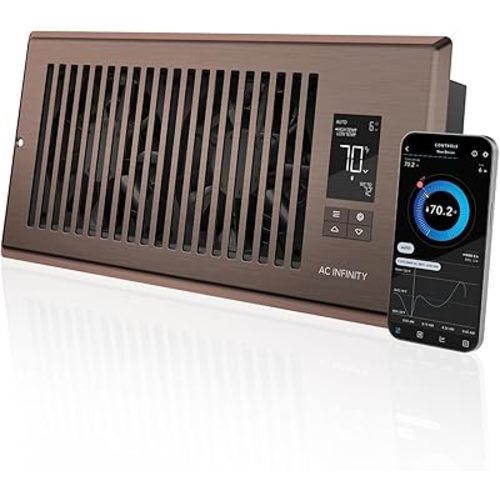 AC Infinity AIRTAP T4 Bronze, Register Booster Fan for 4” x 10” Register Holes, Improves Heating & Cooling Vents, Quiet 10-Speeds, Bluetooth App Control Data Alerts. ONLY FITS 4” x 10” Duct Openings