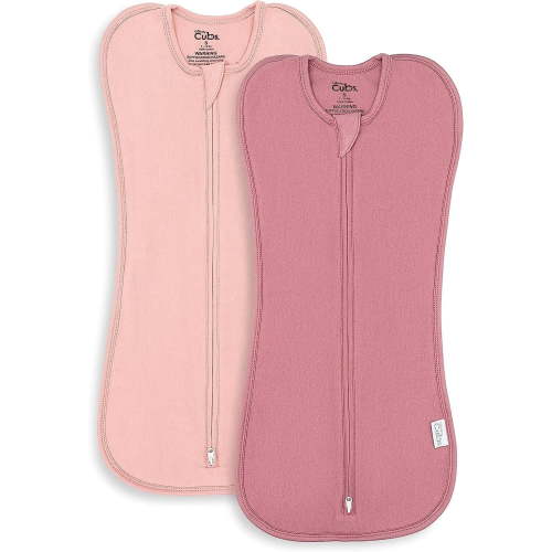 Comfy Cubs Swaddle Blanket Baby Girl Boy Easy Zipper Wrap 2 Pack Infant (Large 3-6 Months, Blush, Mauve)